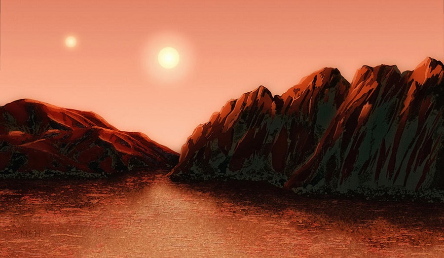 концепция художника показывает гипотетическую скалистую экзопланету в системе Альфы Центавра