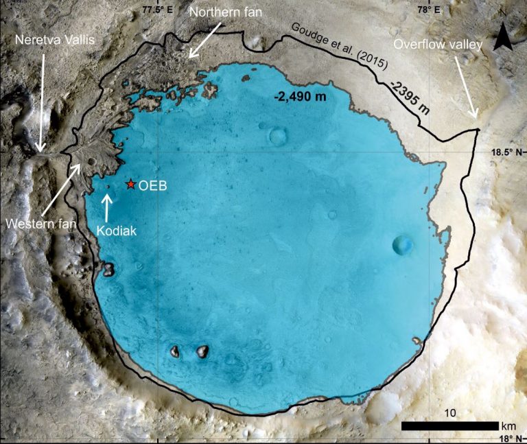 уровень палеоозера внутри кратера Джезеро