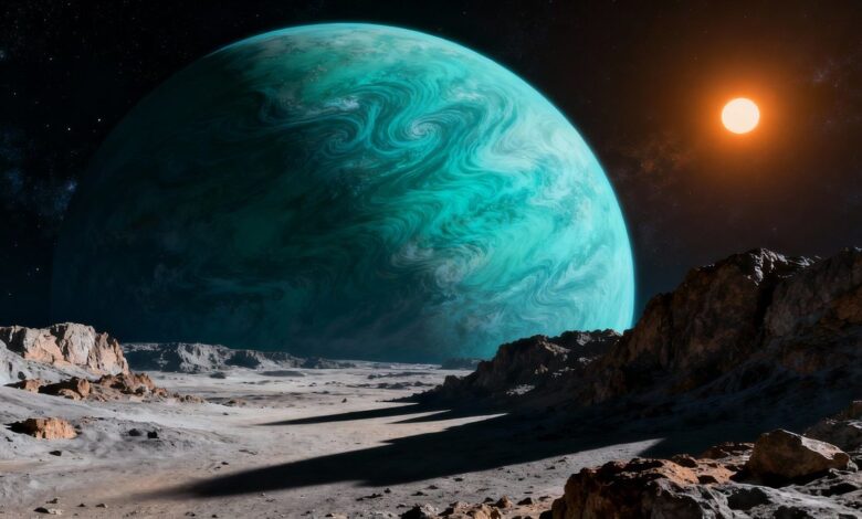 Вид с гипотетической луны на Kepler-22b