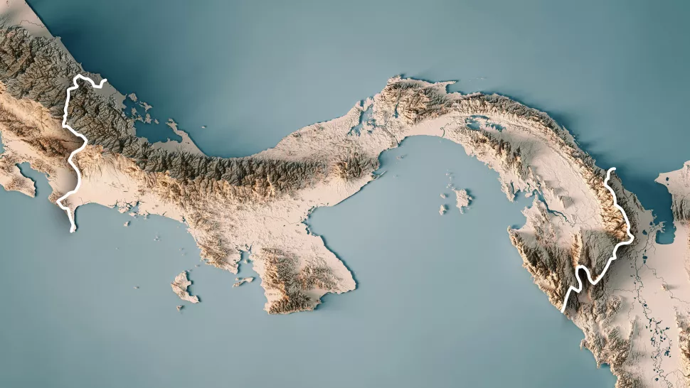 3D-рендеринг топографической карты Панамы.