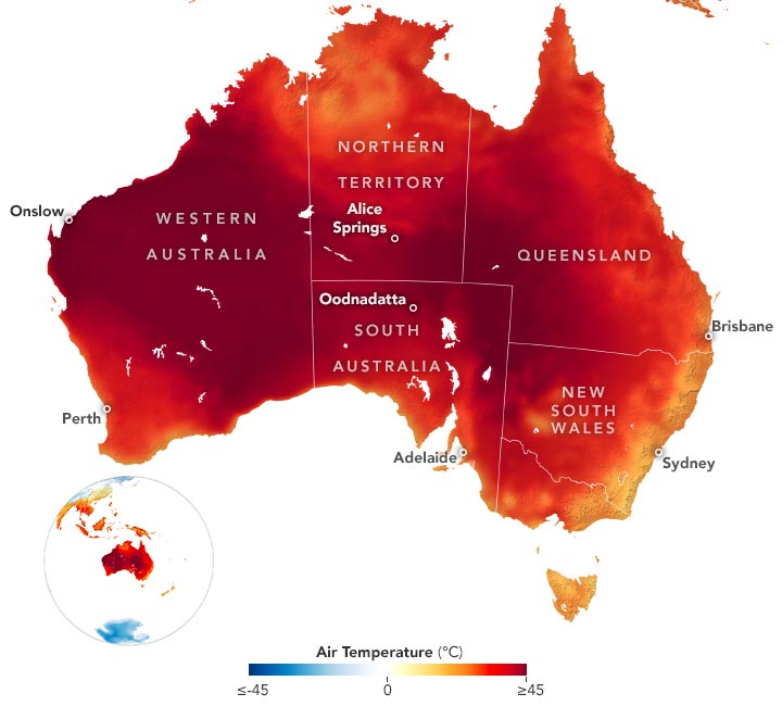 Температура в Австралии 13 января 2022 года.