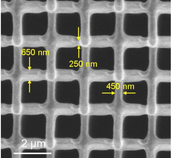Изображение наноразмерной решетки, полученное с помощью сканирующей электронной микроскопии