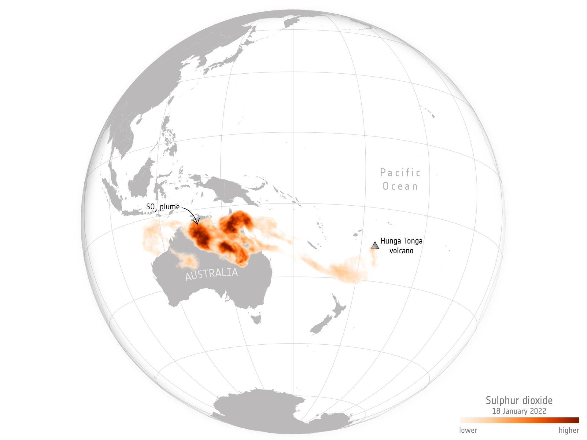 Диоксид серы от извержения вулкана Тонга распространяется по планете