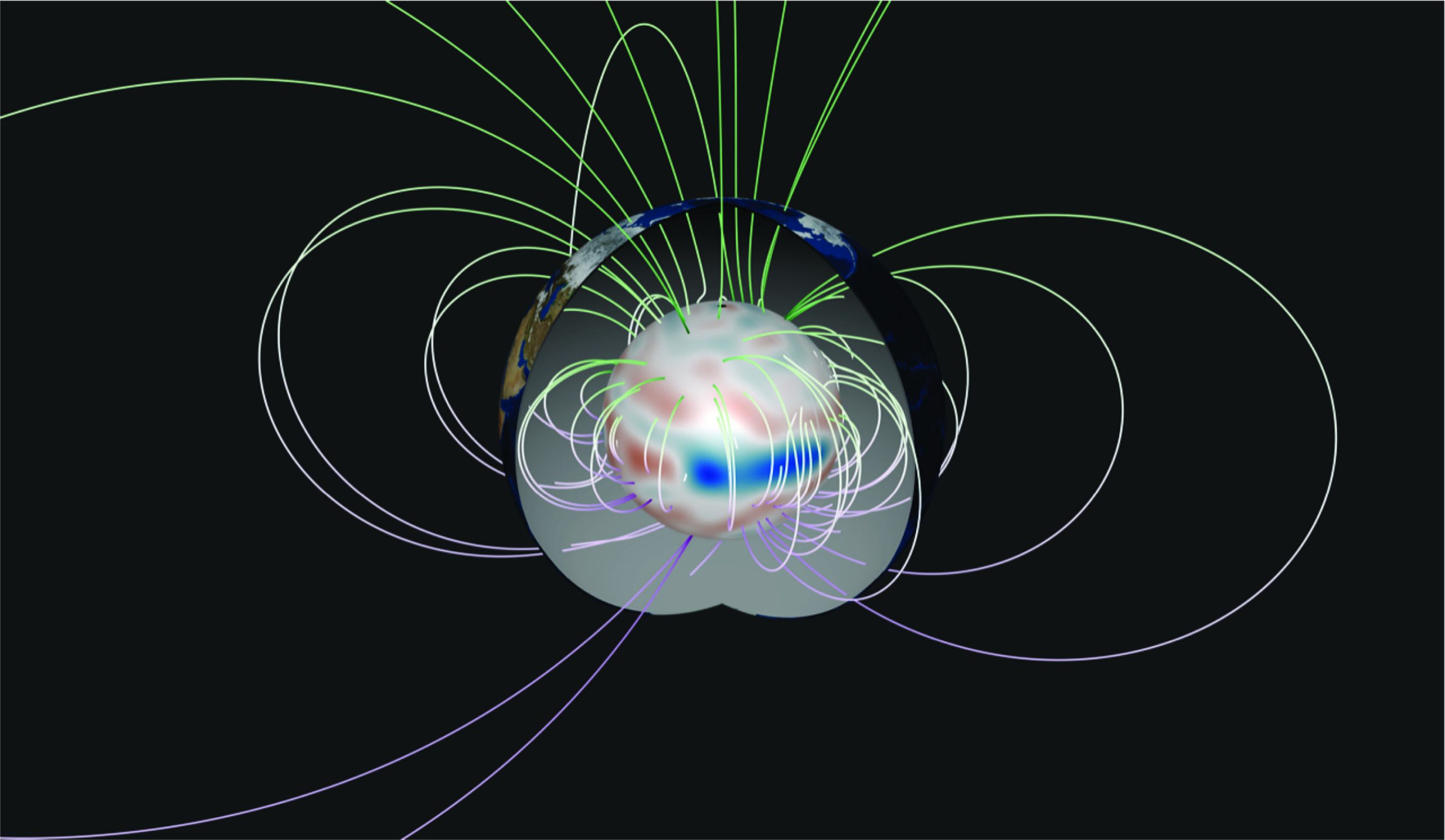 Волнообразный поток на поверхности внешнего ядра Земли и фоновые силовые линии магнитного поля