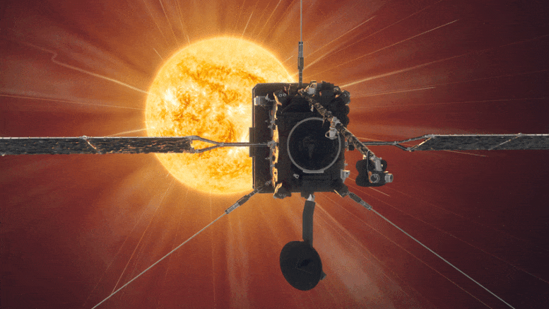Анимация Solar Orbiter, проходящего вблизи Солнца.
