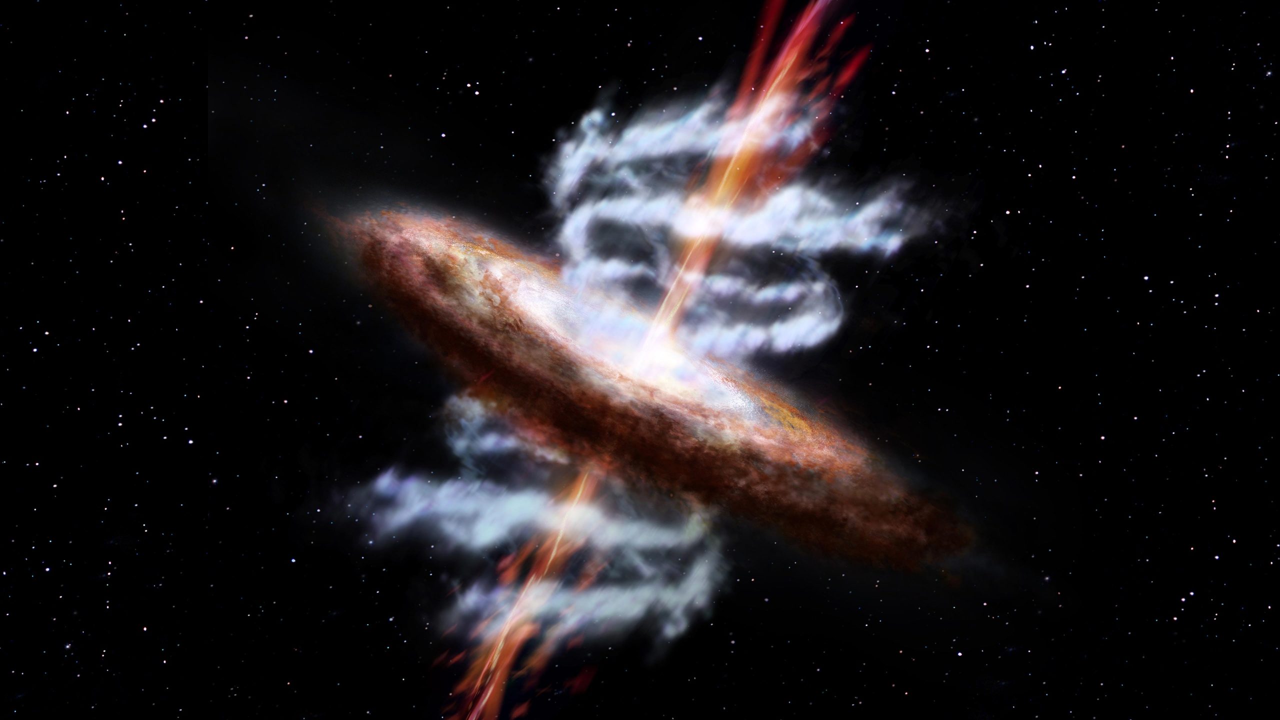 Представление художника о сверхмассивной черной дыре в центре галактики.