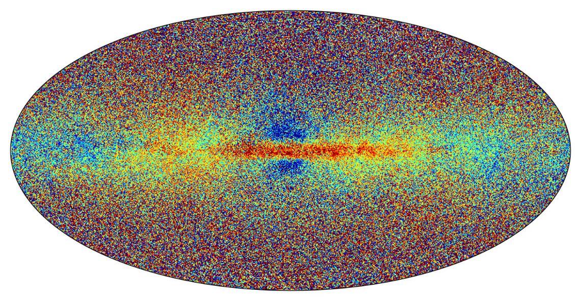 Карта металличности звезд Млечного Пути в диапазоне от низкого содержания металлов (синий цвет) до высокого содержания металлов (красный цвет).