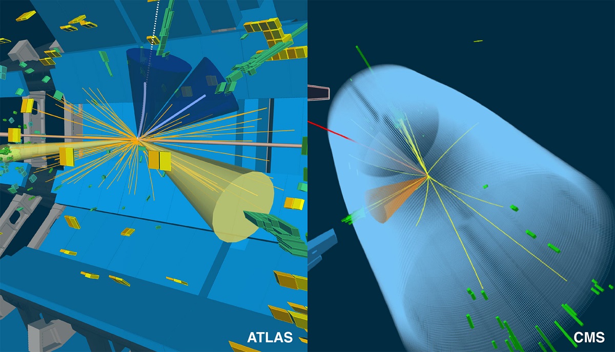 События-кандидаты ATLAS (слева) и CMS (справа) для бозона Хиггса, распадающегося на пару тау-лептонов.
