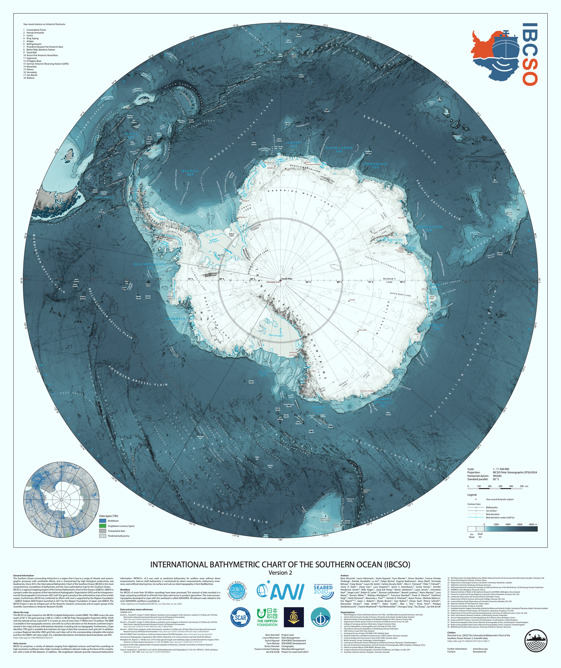 Международная батиметрическая карта Южного океана, версия 2 (IBCSO v2)