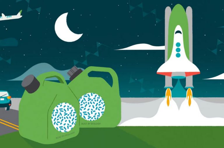 Представление художника о новом биотопливе, производимом бактериями, которое может иметь более высокую плотность энергии, чем реактивное топливо.