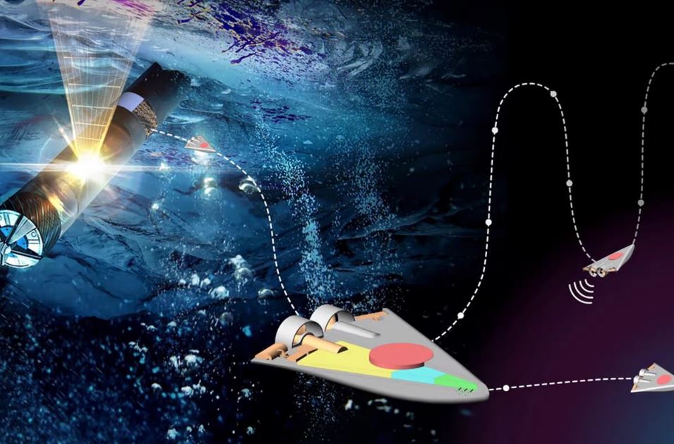 Впечатление художника от роботов SWIM, выпущенных в холодные воды инопланетного океана из зонда