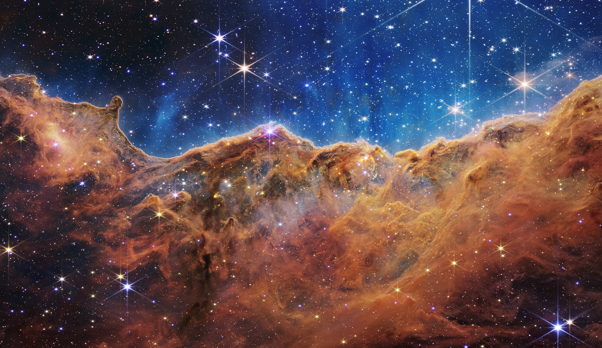 «Космические скалы» в туманности Киля (изображение NIRCam)