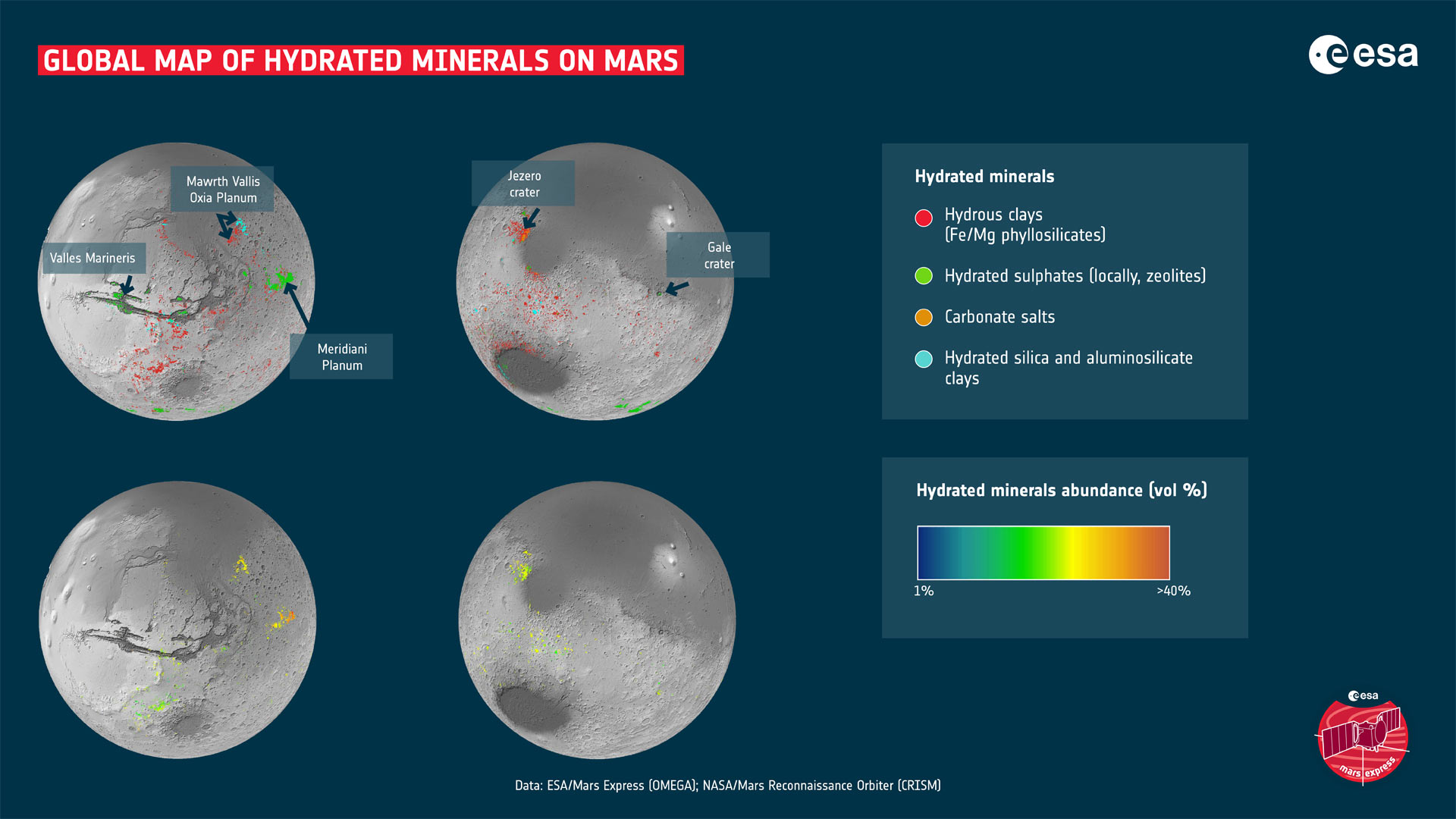 Подробная глобальная карта гидратированных месторождений полезных ископаемых на Марсе