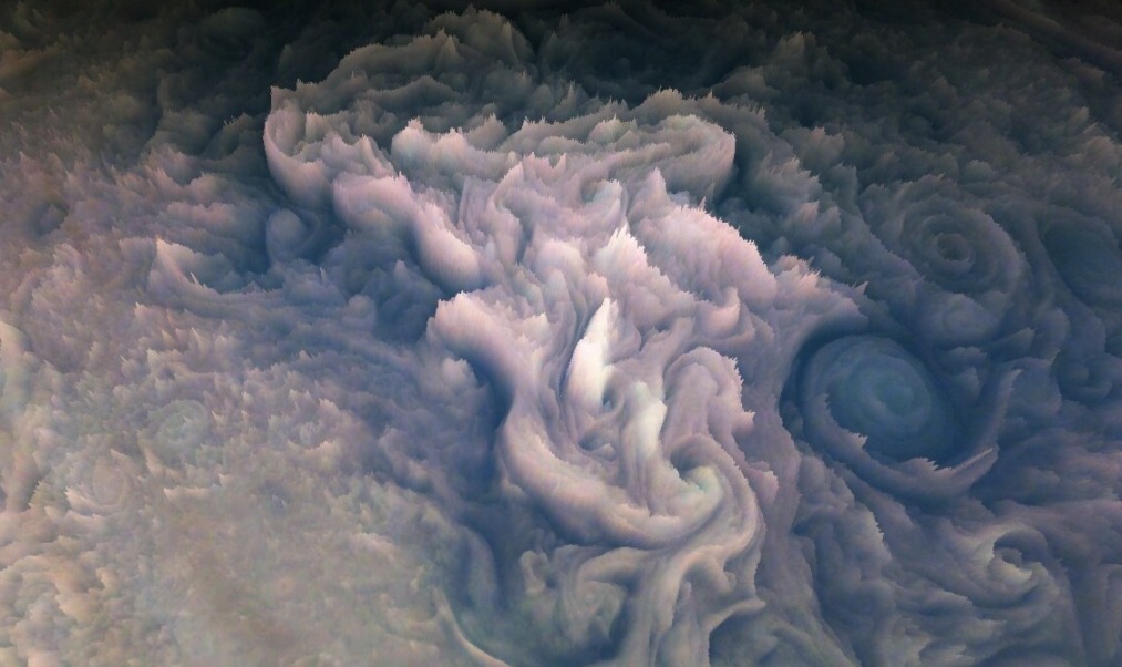3D-рендеры по данным JunoCam показывают «морозные» облака на Юпитере