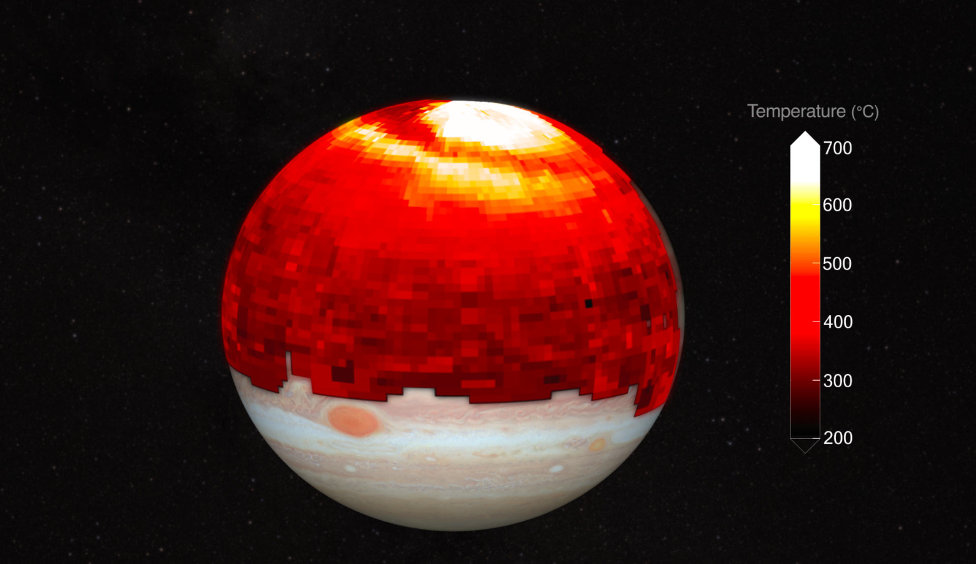 Огромная волна тепла замечена в верхних слоях атмосферы Юпитера