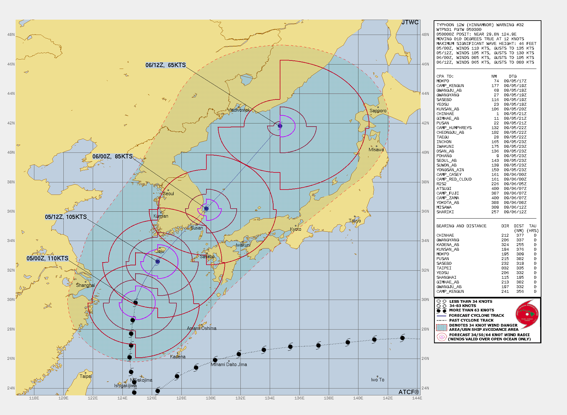 Прогноз движения тайфуна Хиннамнор