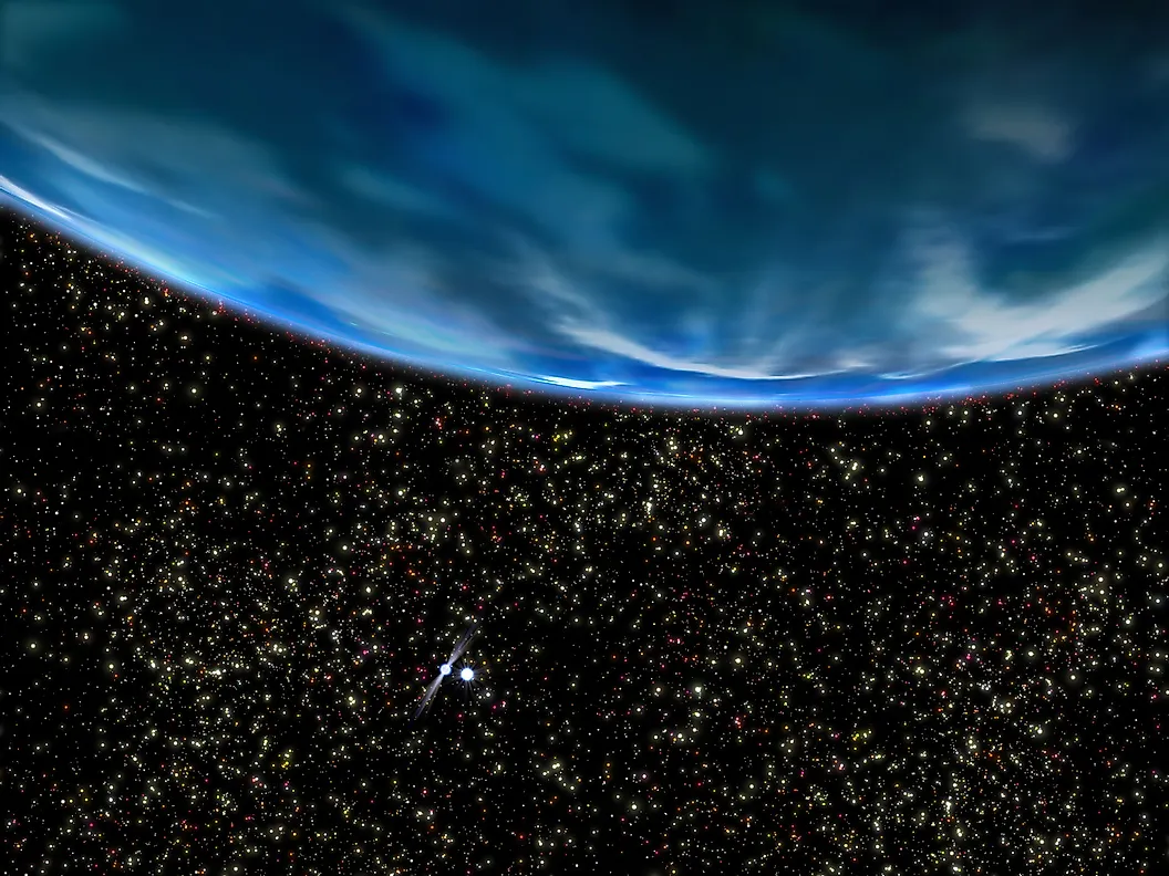 Изображение PSR B1620−26 b вместе с пульсаром и белым карликом на заднем плане