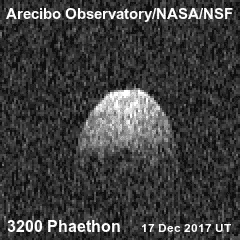 Радиолокационное изображение 3200 Phaethon, сделанное Аресибо, 17 декабря 2017 года