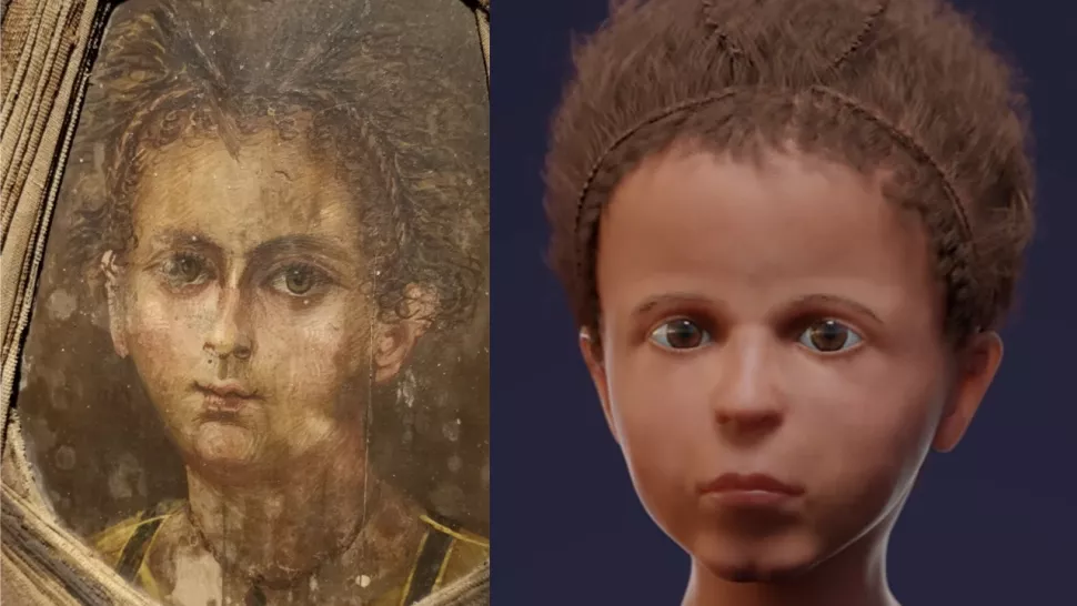 Трехмерная реконструкция лица мальчика рядом с его «портретом мумии»