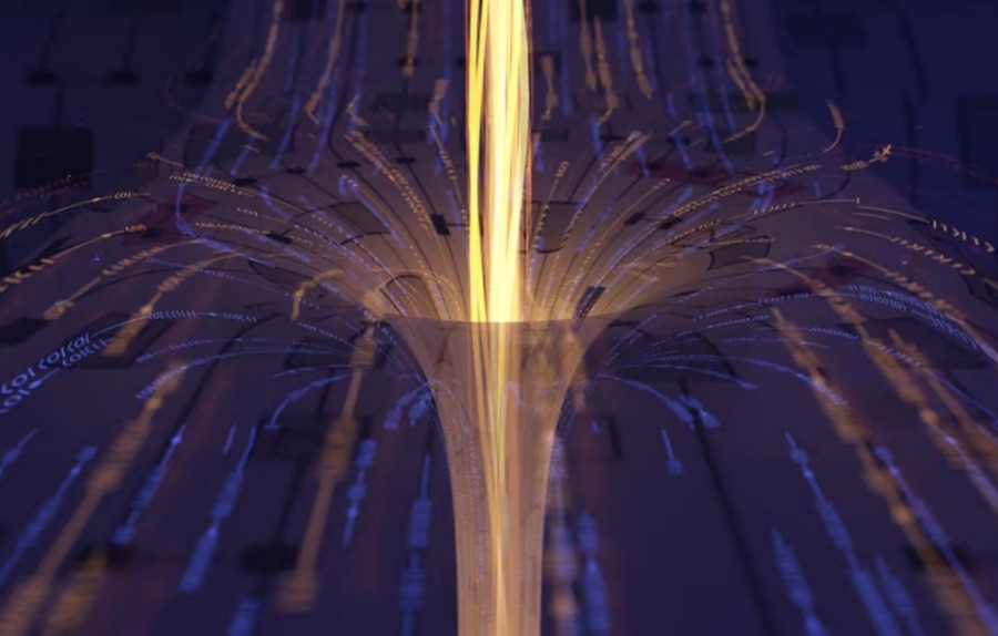 Впечатление художника о червоточине, смоделированной на квантовом компьютере