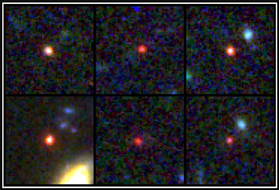 Изображения шести кандидатов в массивные галактики.