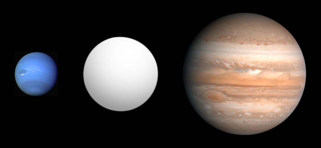 Сравнительные размеры Нептуна, Смертриоса и Юпитера.