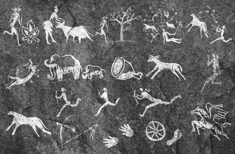 Древние наскальные рисунки людей первобытных людей
