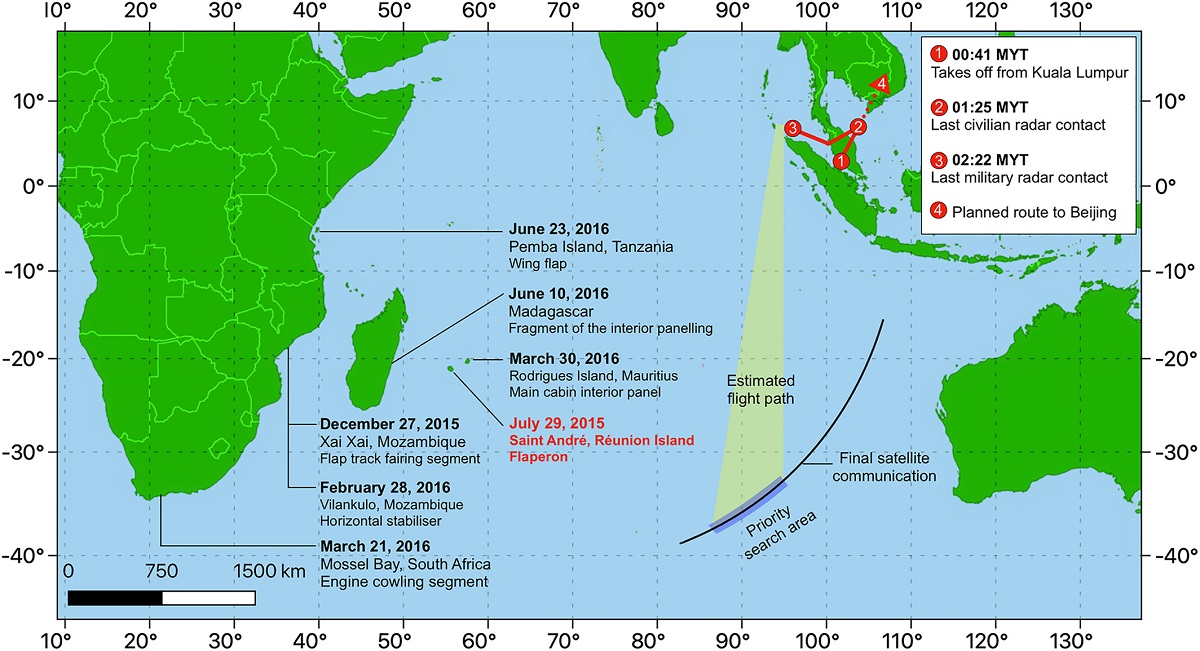 Предполагаемая траектория полета рейса MH370 
