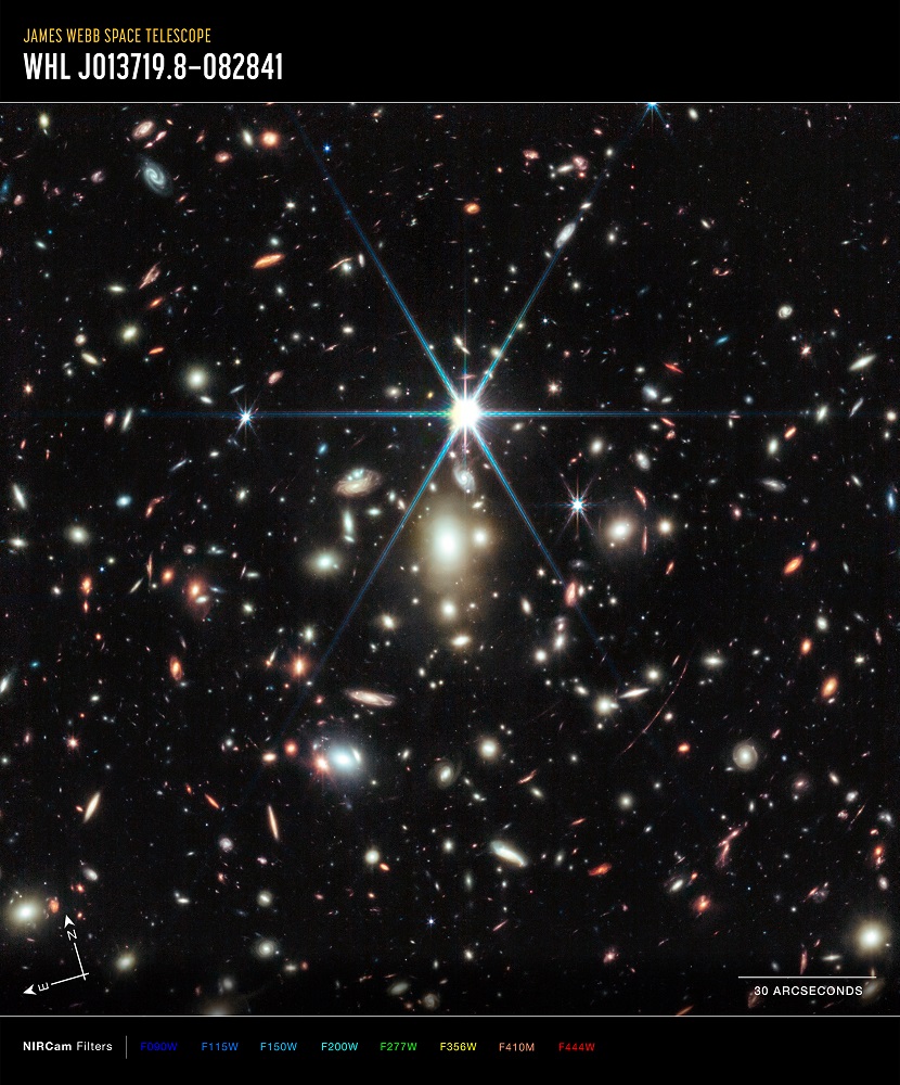 Изображение массивного скопления галактик под названием WHL0137-08