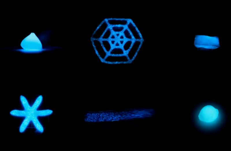 Некоторые из напечатанных на 3D-принтере структур из биолюминесцентного материала