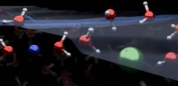 Графическое изображение границы раздела жидкость/воздух в растворе хлорида натрия.