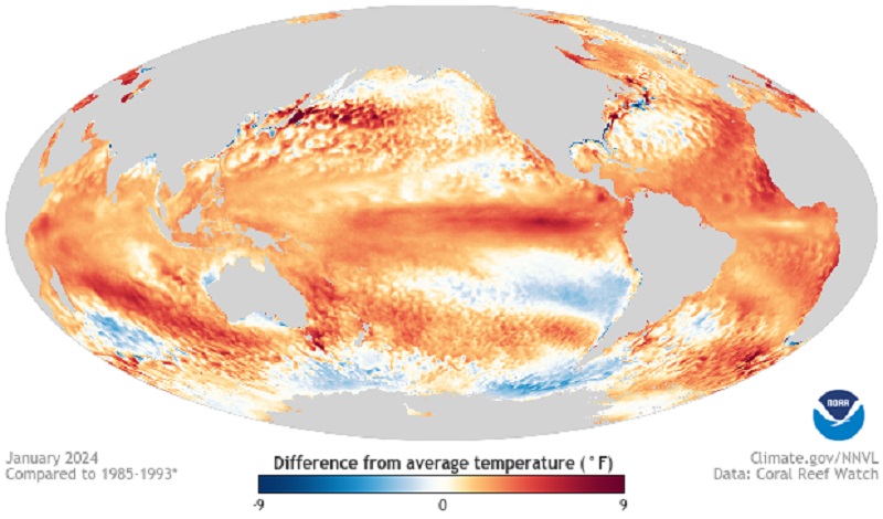 Разница температуры поверхности моря