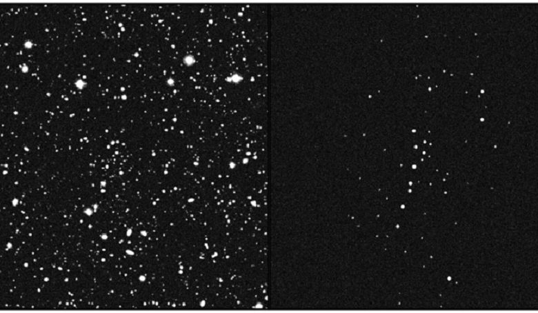 На этом изображении области космоса (слева) скрыта Uma3/U1, крохотная группа звезд