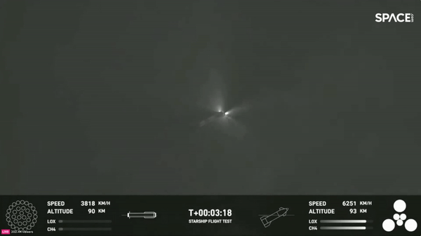 Super Heavy компании SpaceX взрывается после отделения от верхней ступени