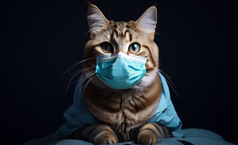 кот в медицинской маске