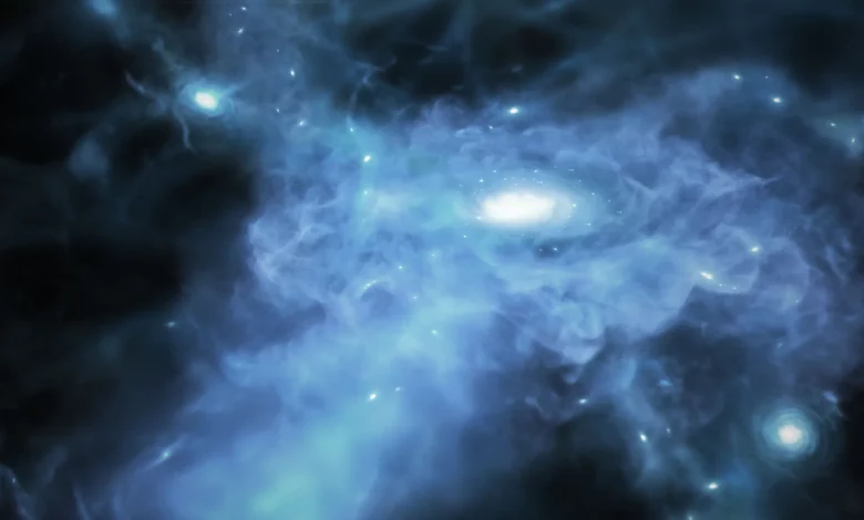 На этом рисунке художника показана галактика, образовавшаяся всего через несколько сотен миллионов лет после Большого взрыва