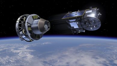 Художественный вид Proba-3, отделяющегося от разгонного блока ракеты-носителя ISRO PSLV-XL.