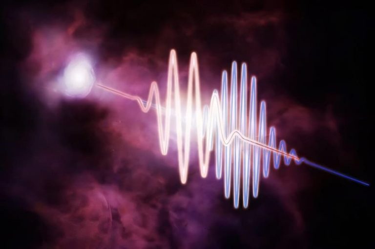 Рисунок художника изображает импульс радиоволн (FRB)