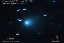 Это изображение межзвёздной кометы 3I/ATLAS было получено широкоугольной камерой космического телескопа «Хаббл» 21 июля 2025 года.