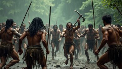 сцена битвы между двумя неолитическими племенами