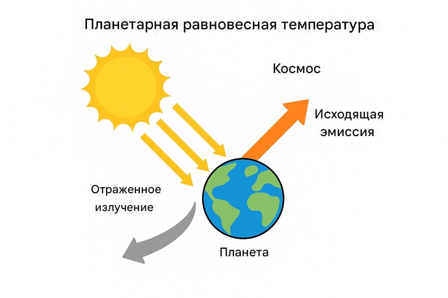 Эта схема иллюстрирует принцип равновесной температуры планеты