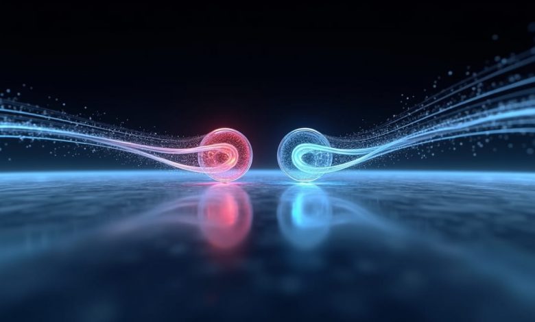 Из квантового вакуума спонтанно возникают пары вихрь-антивихрь, вращающиеся в противоположных направлениях — один с красным завихрением, другой с синим