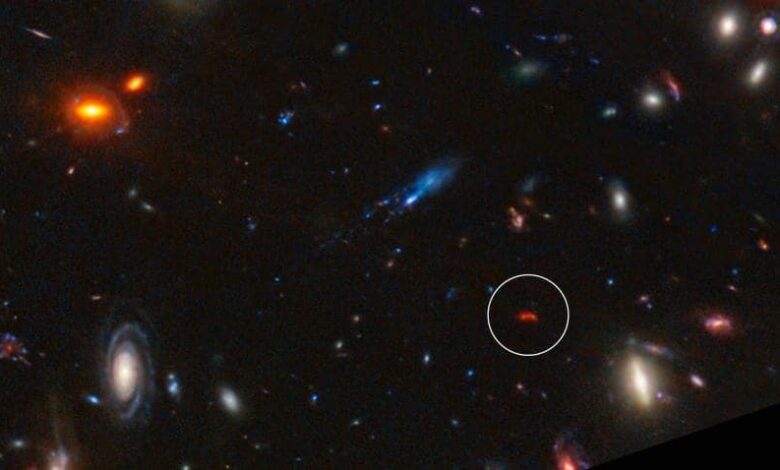 Ярко-красная галактика Y1