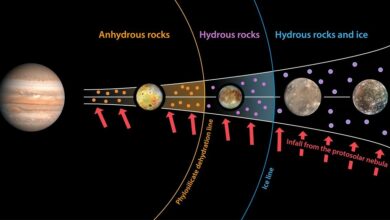 контраст в содержании воды в галилеевых спутниках Юпитера