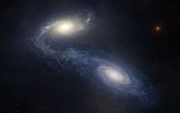 спиральная галактика NGC 1365 в момент столкновения