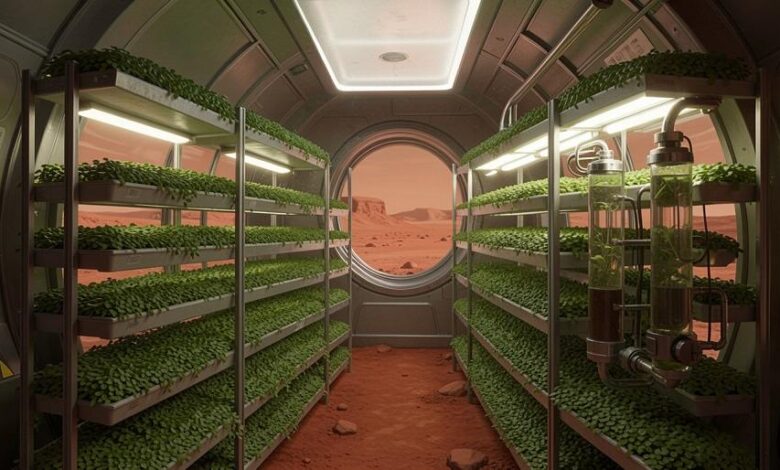 Футуристическая теплица на поверхности Марса.