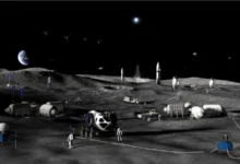 Художественное изображение лунной базы НАСА.