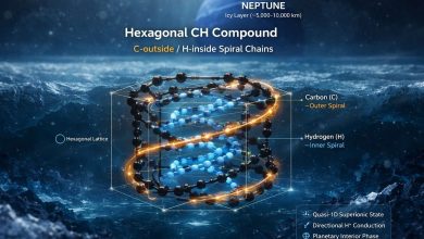 Иллюстрация предсказанного гексагонального соединения гидрида углерода в условиях, подобных условиям Нептуна