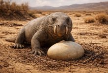 Листрозавр охраняет свое крупное яйцо