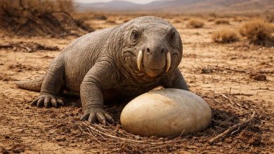 Листрозавр охраняет свое крупное яйцо